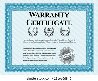 Light blue Warranty. With guilloche pattern. Perfect design. Detailed. 