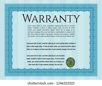 Light blue Warranty. With guilloche pattern and background. Customizable, Easy to edit and change colors. Modern design. 