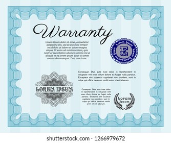 Light blue Warranty. With guilloche pattern and background. Lovely design. Customizable, Easy to edit and change colors. 