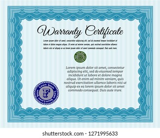 Light blue Warranty. With guilloche pattern. Perfect design. Detailed. 