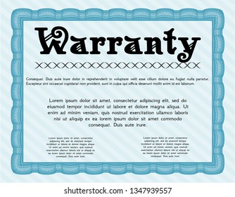 Light blue Warranty. With guilloche pattern. Modern design. Vector illustration. 