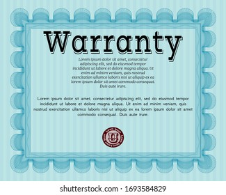 Light blue Warranty. With guilloche pattern. Money Pattern design. Customizable, Easy to edit and change colors. 