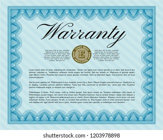 Light blue Warranty. With linear background. Money design. Vector illustration. 