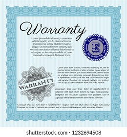 Light blue Warranty. With linear background. Customizable, Easy to edit and change colors. Money style design. 