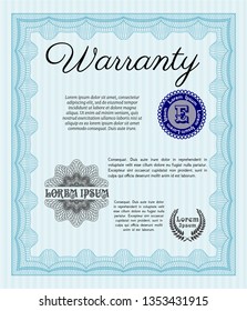 Light blue Warranty. With linear background. Detailed. Cordial design. 