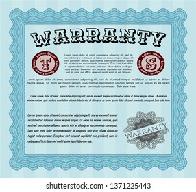 Light blue Warranty. With linear background. Retro design. Detailed. 