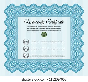 Light blue Warranty. Lovely design. Vector illustration. With great quality guilloche pattern. 