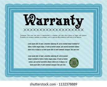 Light blue Warranty. Lovely design. With guilloche pattern and background. Vector illustration. 