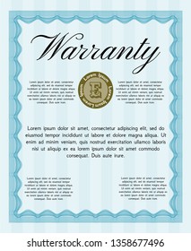 Light blue Warranty. Lovely design. Vector illustration. With complex linear background. 