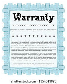 Light blue Warranty. Money Pattern design. With guilloche pattern and background. Detailed. 