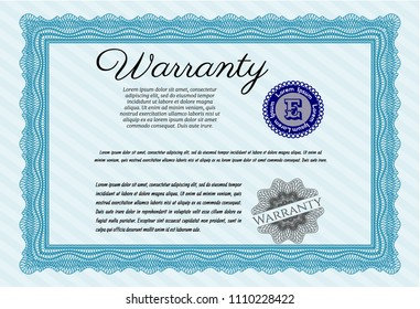  Light blue Warranty. Money style design. Easy to print. Detailed. 