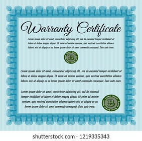 Light blue Warranty. Money style design. With complex linear background. Detailed. 