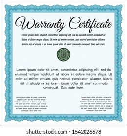 Light blue Warranty. Money style design. Customizable, Easy to edit and change colors. With complex linear background. 
