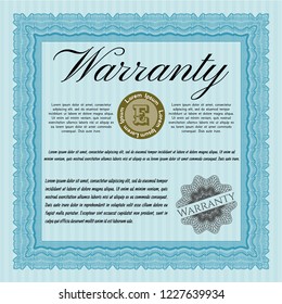 Light blue Warranty. Printer friendly. Nice design. Detailed. 