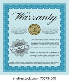 Light blue Warranty. Printer friendly. Money Pattern design. Detailed. 