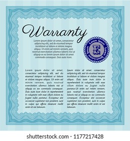 Light blue Warranty. Sophisticated design. Vector illustration. With quality background. 