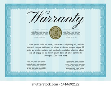 Light blue Warranty. Superior design. With guilloche pattern. Customizable, Easy to edit and change colors. 