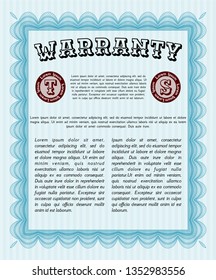 Light blue Warranty template. Artistry design. With complex linear background. Detailed. 