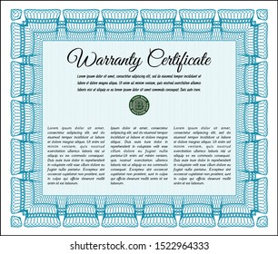 Light blue Warranty template. Artistry design. With complex linear background. Vector illustration. 