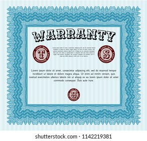 Light blue Warranty template. With background. Vector illustration. Money Pattern. 