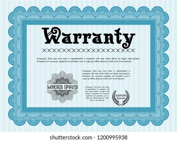 Light blue Warranty template. With background. Detailed. Beauty design. 