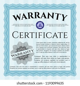 Light blue Warranty template. Beauty design. Easy to print. Vector illustration. 