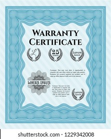 Light blue Warranty template. Beauty design. With guilloche pattern. Detailed. 