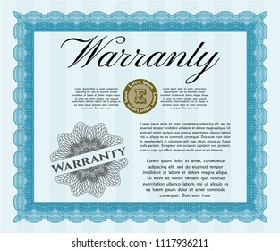 Light blue Warranty template. Complex background. Perfect design. Customizable, Easy to edit and change colors. 