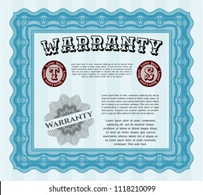 Light blue Warranty template. With complex background. Customizable, Easy to edit and change colors. Money style design. 