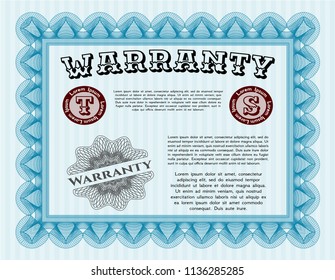 Light blue Warranty template. Complex background. Artistry design. Detailed. 