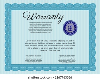 Light blue Warranty template. Complex background. Vector illustration. Excellent design. 