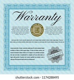 Light blue Warranty template. Complex background. Cordial design. Vector illustration. 