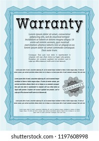 Light blue Warranty template. Complex background. Lovely design. Detailed. 