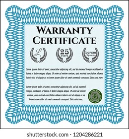 Light blue Warranty template. With complex background. Detailed. Superior design. 