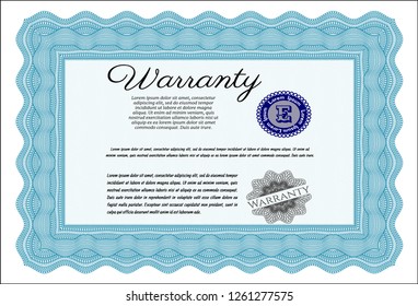 Light blue Warranty template. With complex linear background. Elegant design. Customizable, Easy to edit and change colors. 