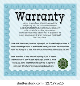 Light blue Warranty template. With complex background. Money design. Detailed. 