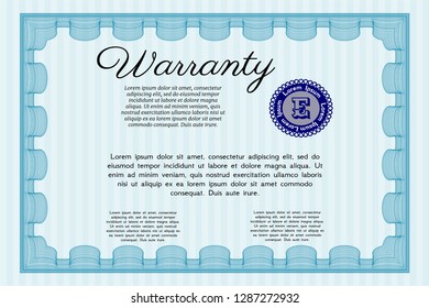 Light blue Warranty template. Complex background. Vector illustration. Elegant design. 
