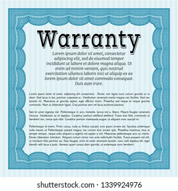 Light blue Warranty template. With complex background. Customizable, Easy to edit and change colors. Money Pattern design. 
