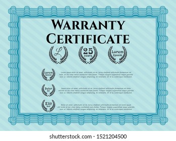 Light blue Warranty template. With complex linear background. Customizable, Easy to edit and change colors. Artistry design. 