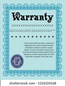 Light blue Warranty template. With complex linear background. Beauty design. Detailed. 