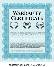 Light blue Warranty template. With complex linear background. Detailed. Superior design. 