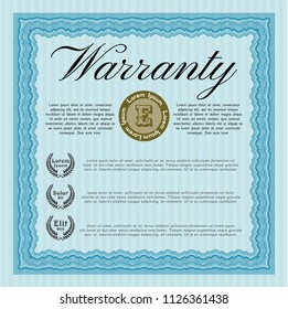 Light blue Warranty template. Cordial design. Detailed. Printer friendly. 