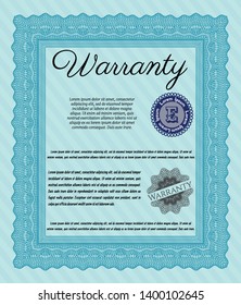 Light blue Warranty template. Cordial design. Customizable, Easy to edit and change colors. Complex background. 