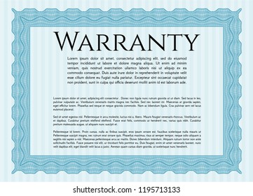 Light blue Warranty template. Customizable, Easy to edit and change colors. With quality background. Beauty design. 