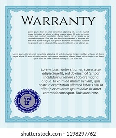 Light blue Warranty template. Customizable, Easy to edit and change colors. With complex background. Perfect design. 