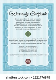 Light blue Warranty template. Customizable, Easy to edit and change colors. With complex linear background. Money Pattern. 