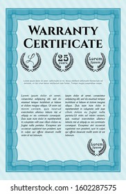 Light blue Warranty template. Customizable, Easy to edit and change colors. With great quality guilloche pattern. Beauty design. 