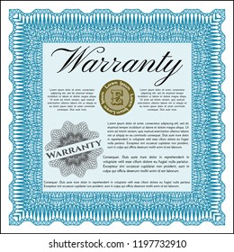 Light blue Warranty template. Detailed. With great quality guilloche pattern. Artistry design. 