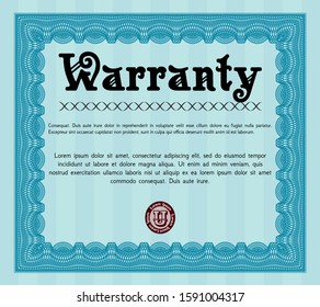 Light blue Warranty template. Detailed. With guilloche pattern. Modern design. 
