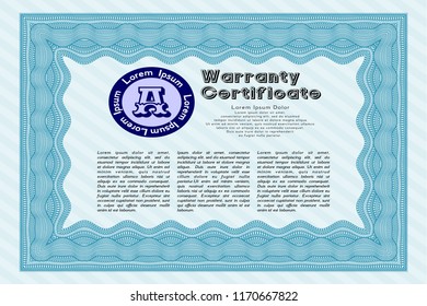 Light blue Warranty template. Easy to print. Nice design. Customizable, Easy to edit and change colors. 